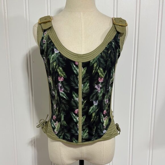 NWT Corset Story Tapestry Inspired Floral Green Zip Up Corset Top size 34” - Picture 1 of 11